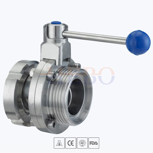 Stainless-Steel-Sanitary-Grade-Manual-Type-Round-Handle-Union-Male-Butterfly-Valve