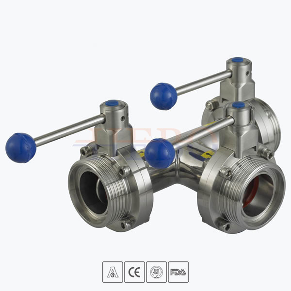 Stainless-Steel-Food-Processing-Manual-Type-Threading-3-Way-Butterfly-Valve