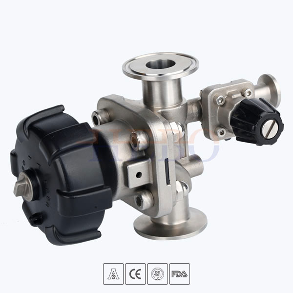 stainless-steel-sanitary-grade-manual-type-clamped-diaphragm-valve-with-drain