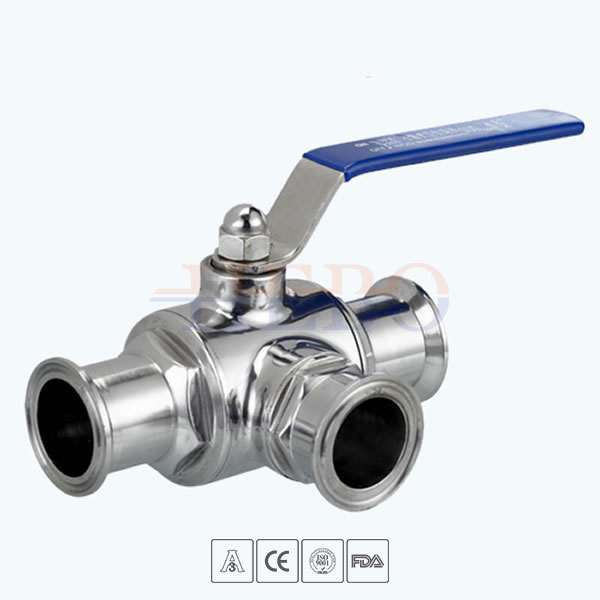 Stainless-Steel-Sanitary-Grade-Clamped-Manual-Type-3-Way-Ball-Valve